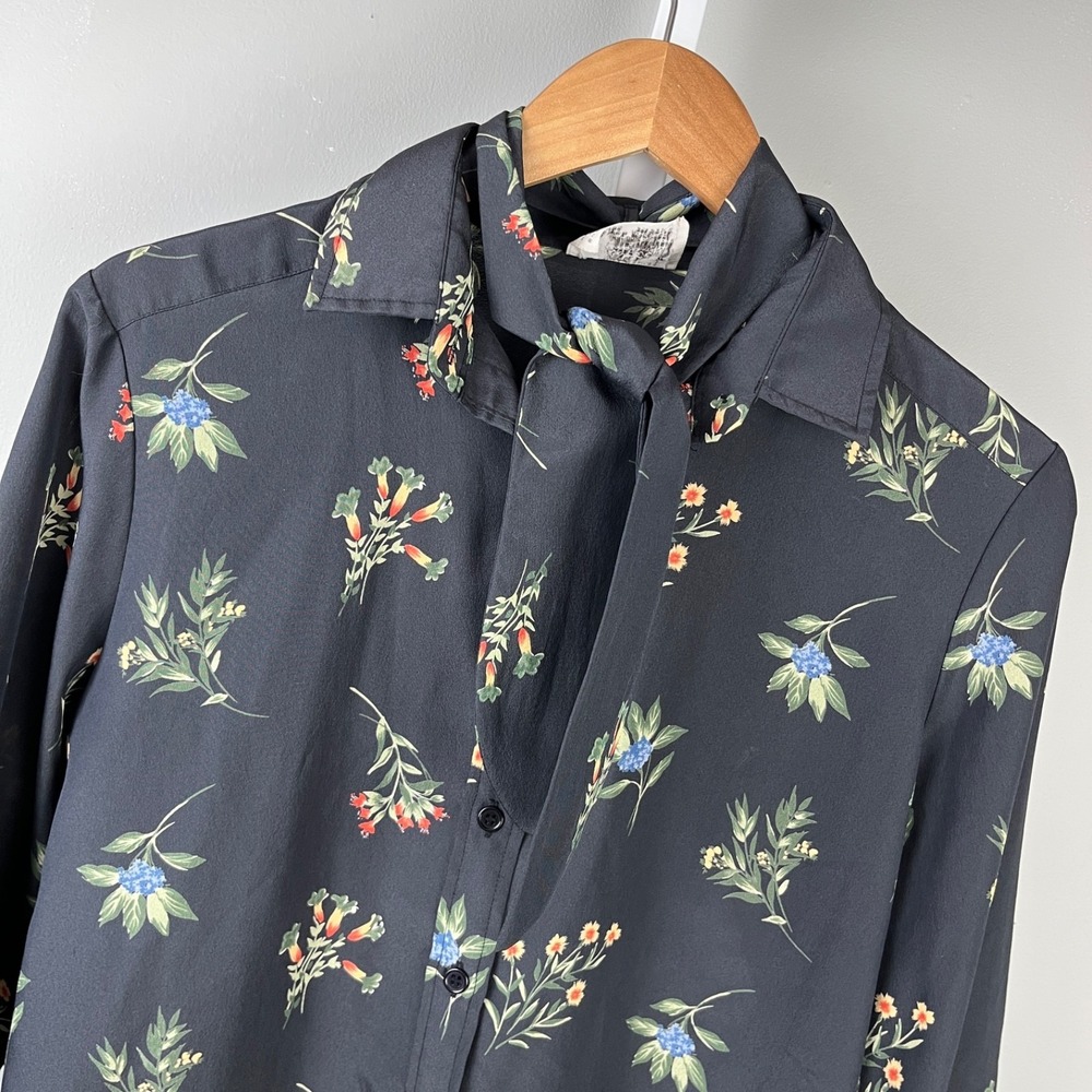 Hooper Shirt Top Blouse Womens 14 Vintage 70s‎ Black Floral Print Button Up